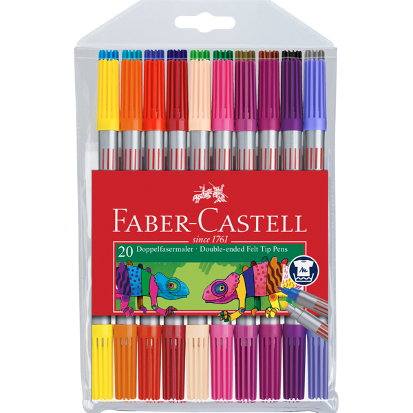 Faber Castell Tusser, Dobbelt - Tyk og Tynd, 20 farver 